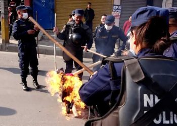 गृहमन्त्री लामिछानेको जलायो पुत्ला