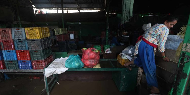 अविरल वर्षाका कारण बल्खुको तरकारी बजार डुबानमा