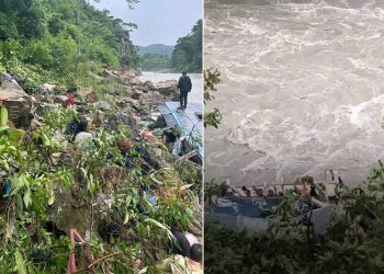 मर्स्याङ्दी नदीमा खस्यो भारतीय बस