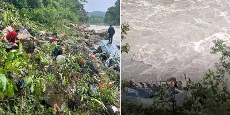 मर्स्याङ्दी नदीमा खस्यो भारतीय बस