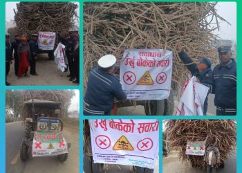 धनुषामा ट्राफिक सुरक्षा सुधार्न ट्राफिक ईन्सपेक्टर ओलीले अनौठो कदम