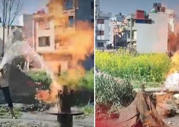 पानीको लागि खनिएको बोरिङबाट निस्कियो आगो