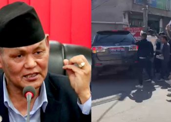 खेलकुदमन्त्री चौधरीलाई पार्टी कार्यालयमै देखाए कालो झण्डा