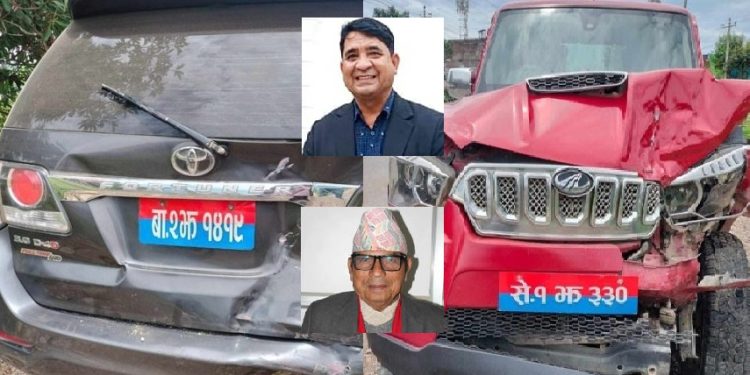 दुई मन्त्री चढेका गाडी एक आपसमा ठोक्किए